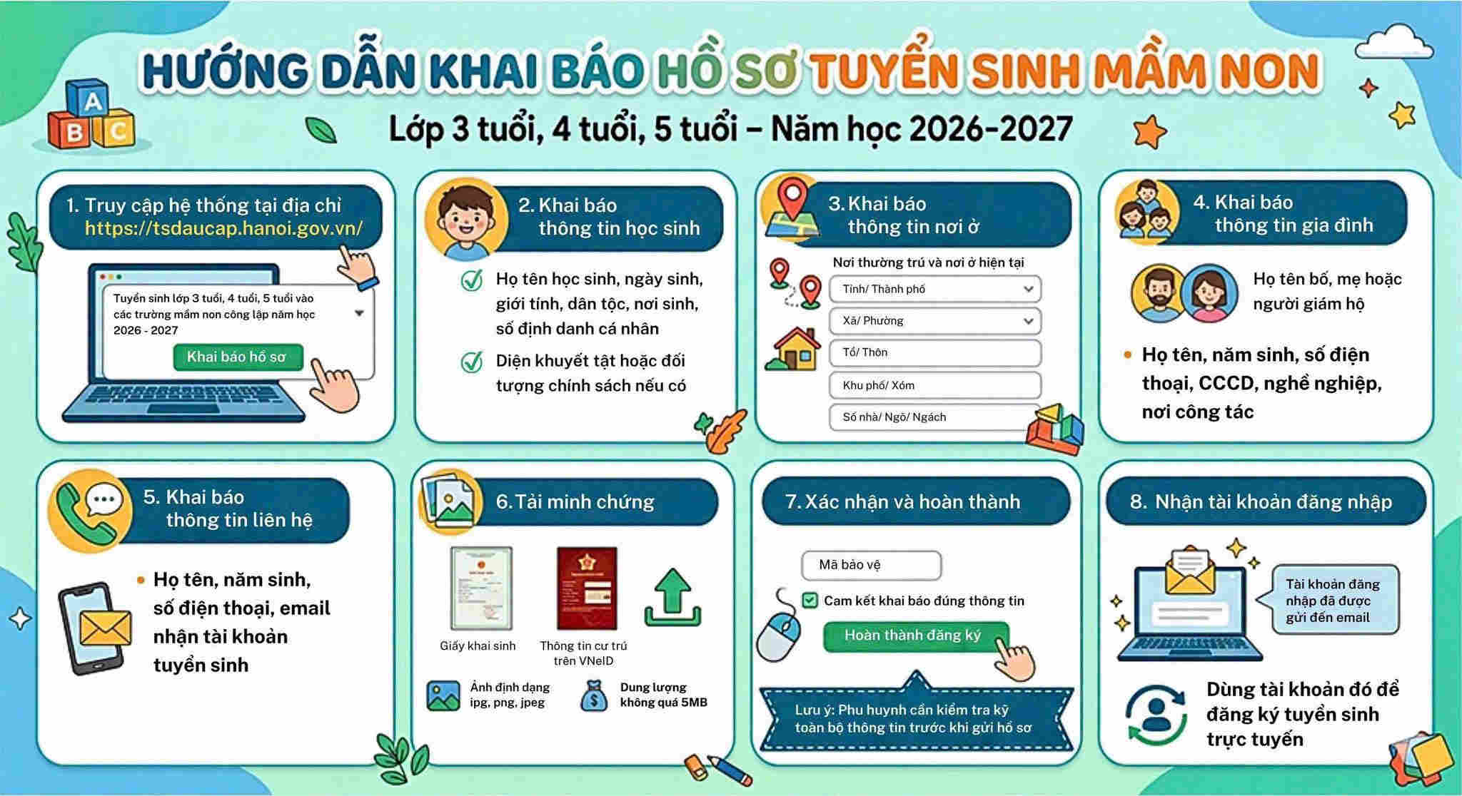 THÔNG BÁO HƯỚNG DẪN KHAI BÁO HỒ SƠ TUYỂN SINH MẦM NON NĂM HỌC 2026 – 2027